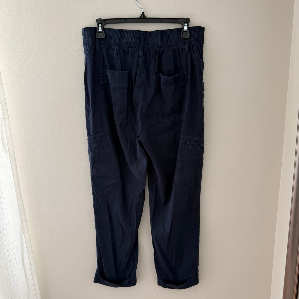 Vince Womens Navy Blue Linen Blend Cargo Pants Elastic Waist Straight Leg Size M - Picture 4 of 7